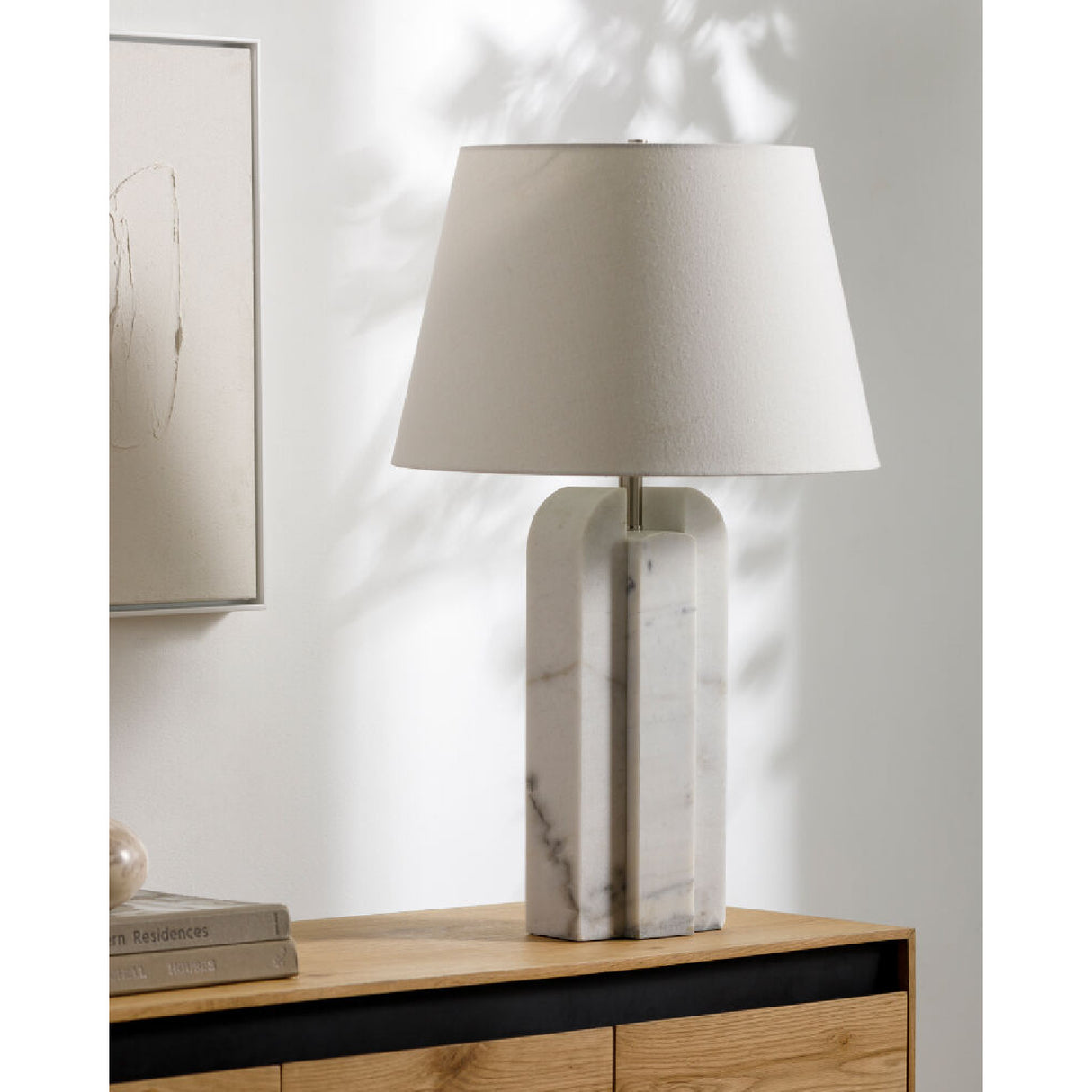 Modern European furniture - White Marble Linen Table Lamp L - www.oroa.com | Oroa.com