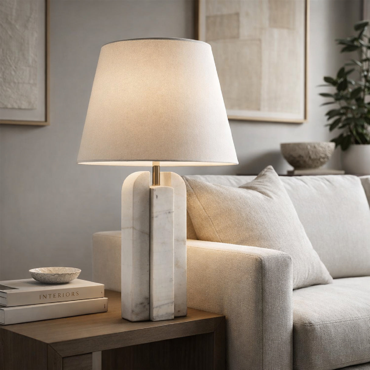 Modern European furniture - White Marble Linen Table Lamp L - www.oroa.com | Oroa.com