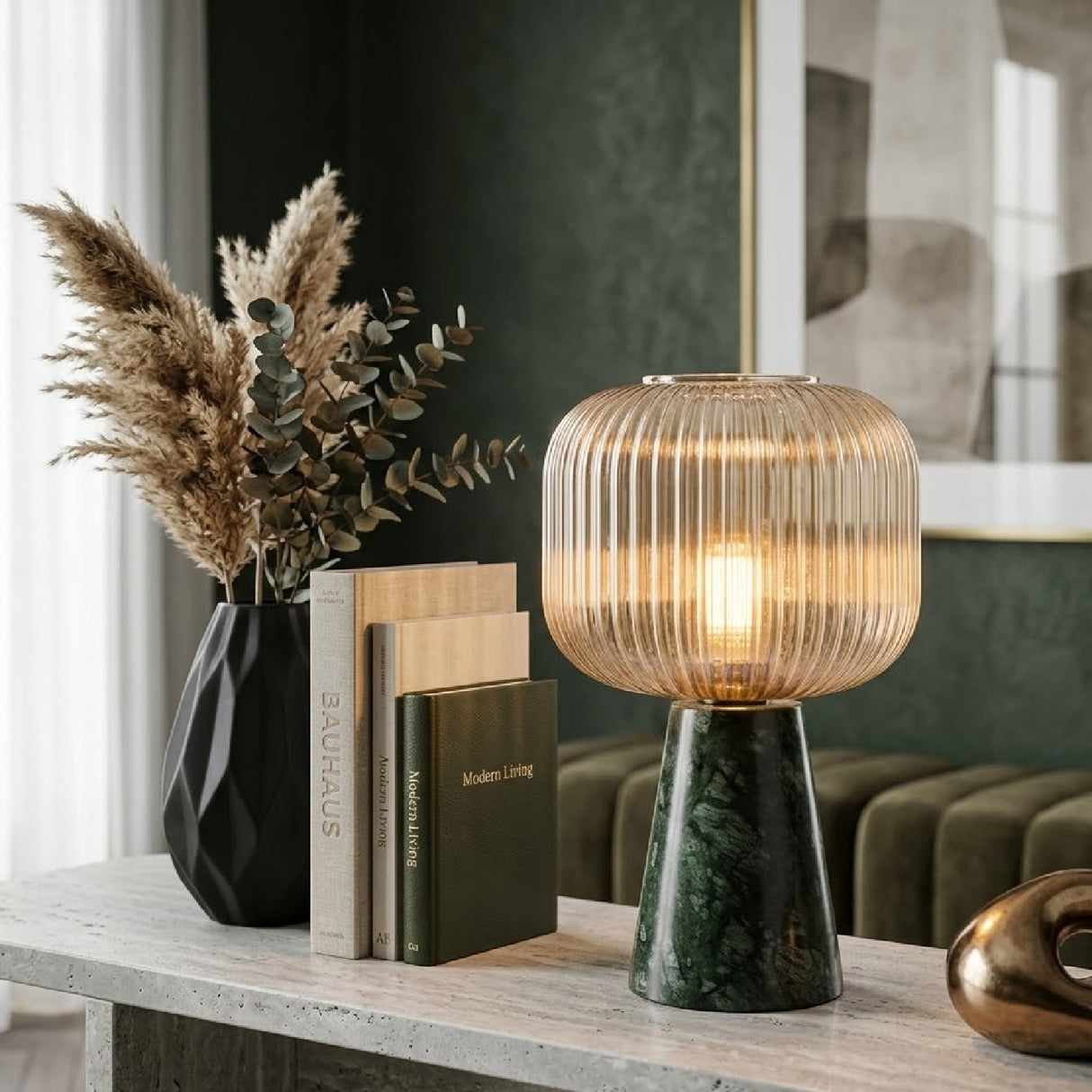 Modern European furniture - Green Marble Accent Table Lamp - www.oroa.com | Oroa.com