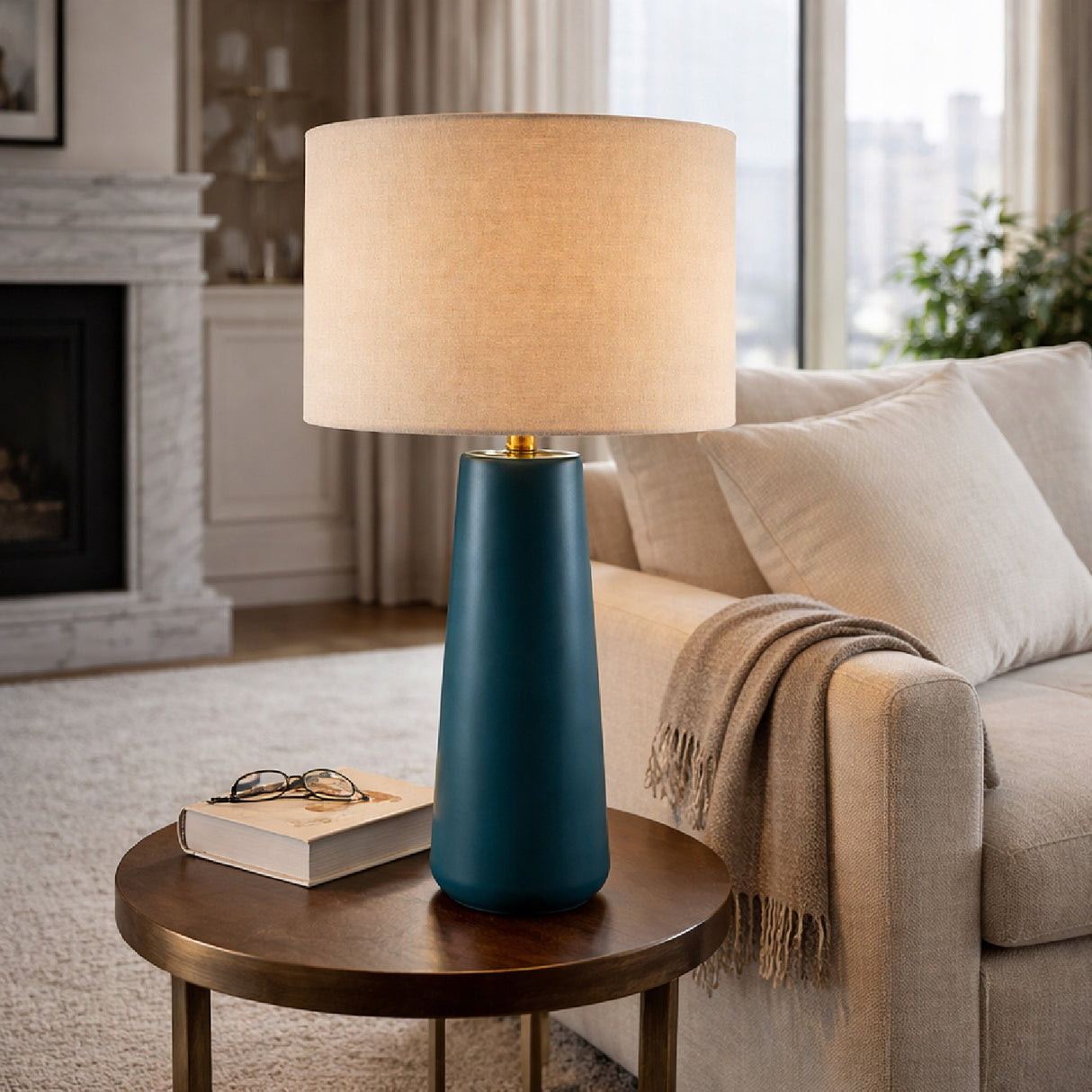 Glazed Blue Ceramic Table Lamp | Oroa.com