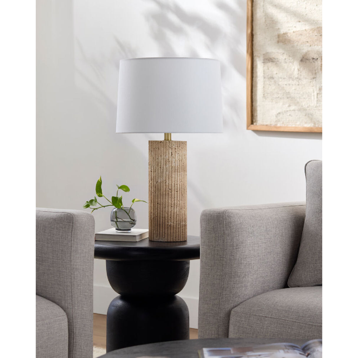Modern European furniture - Reeded Travertine Accent Table Lamp - www.oroa.com | Oroa.com