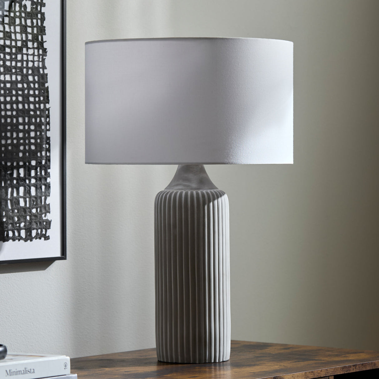 Modern European furniture - Reeded Gray Concrete Table Lamp - www.oroa.com | Oroa.com