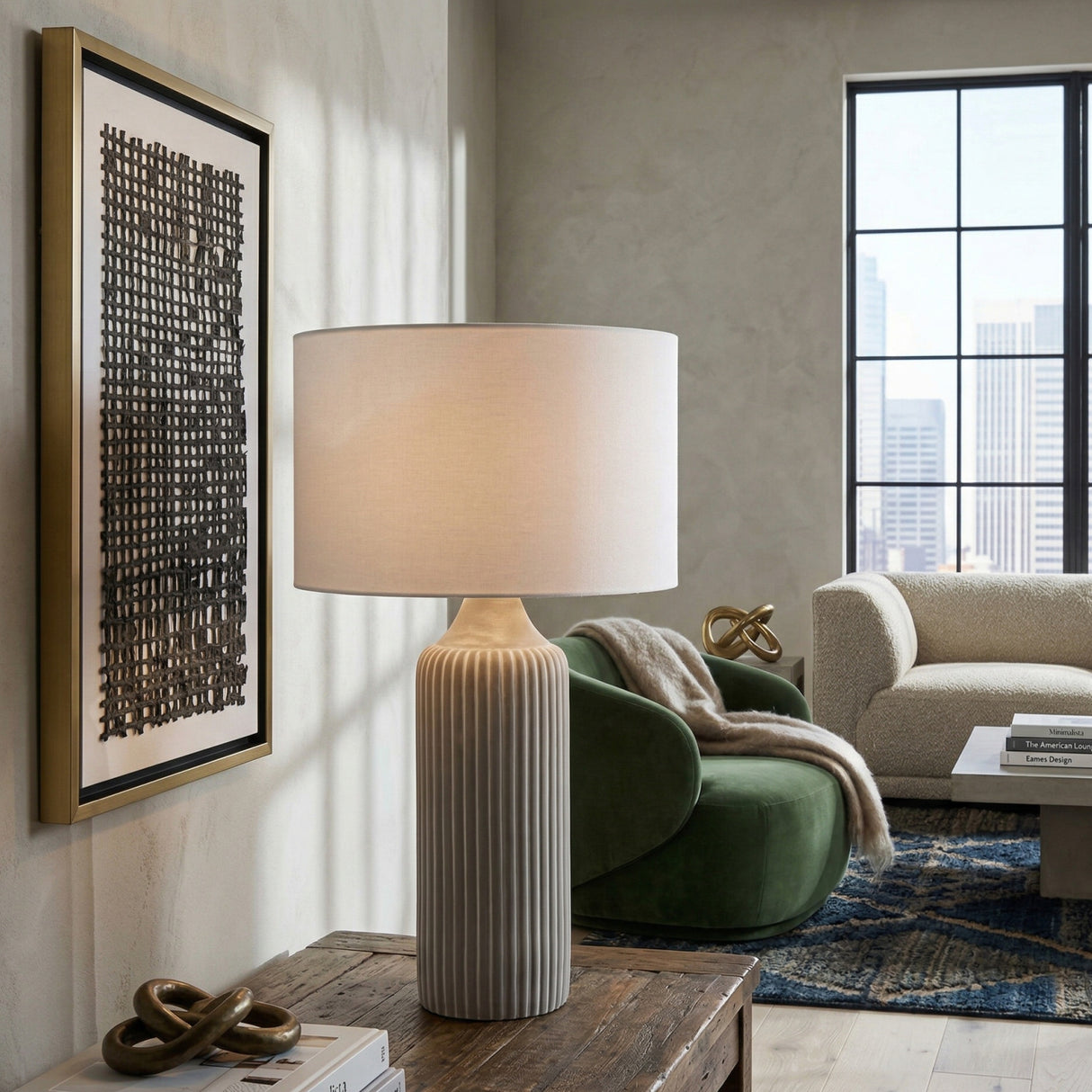 Modern European furniture - Reeded Gray Concrete Table Lamp - www.oroa.com | Oroa.com
