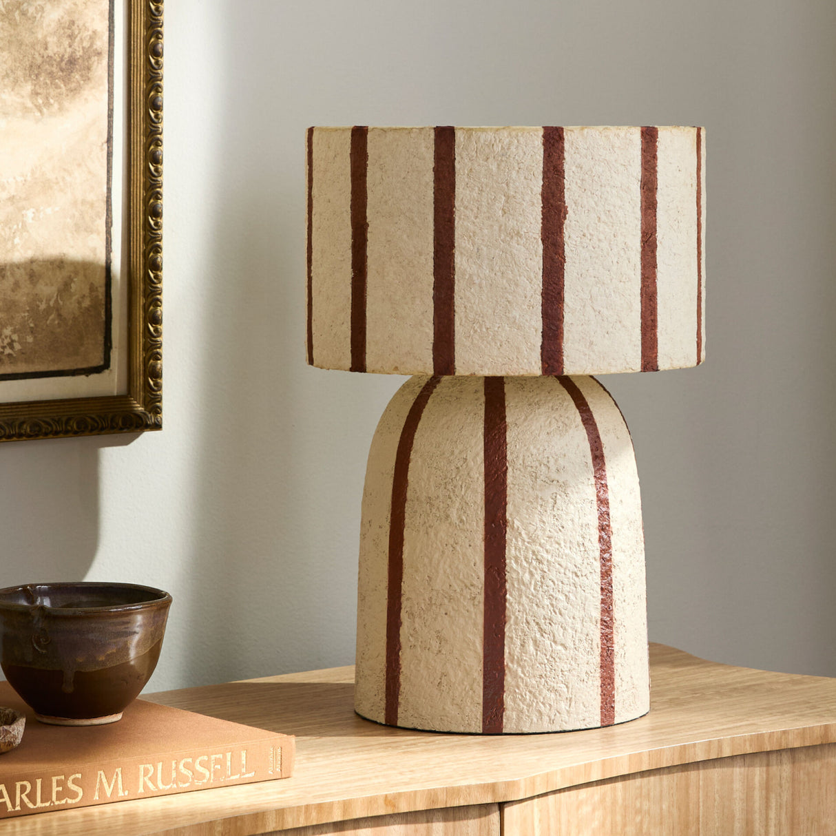 Beige Striped Accent Table Lamp | Oroa.com
