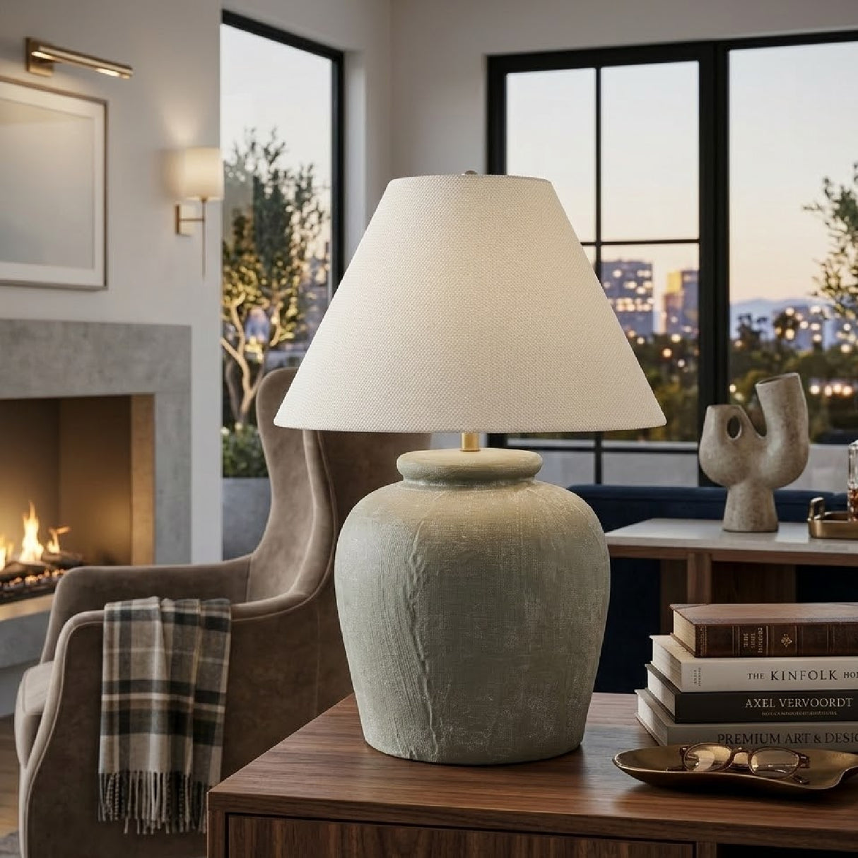 Linen Shade Cement Table Lamp | Oroa.com