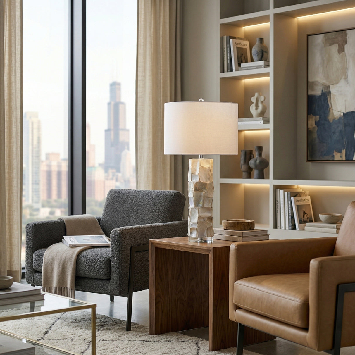 Modern European furniture - Cream Shell Accent Table Lamp - www.oroa.com | Oroa.com