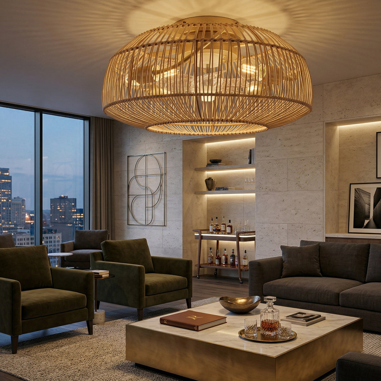 Modern European furniture - Rattan Cane 4-Light Chandelier - www.oroa.com | Oroa.com