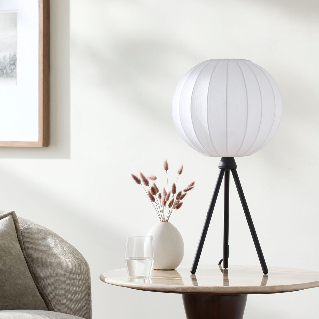Modern European furniture - White Cotton Tripod Table Lamp - www.oroa.com | Oroa.com