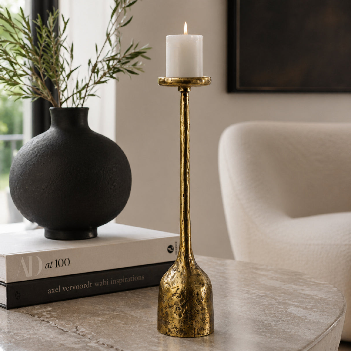 Modern European furniture -Antiqued Iron Candleholder L - www.oroa.com | Oroa.com