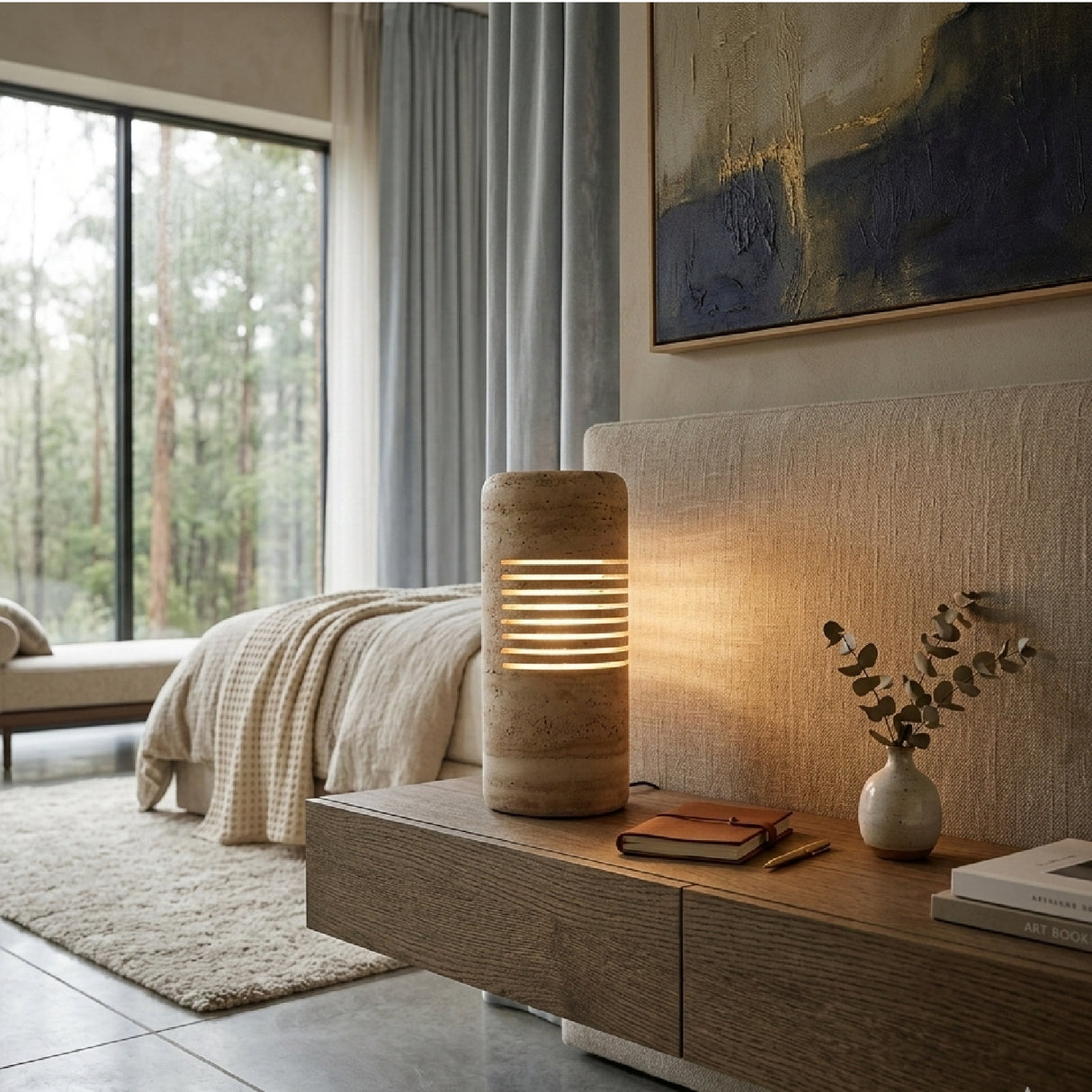 Beige Travertine Accent Table Lamp | Oroa.com