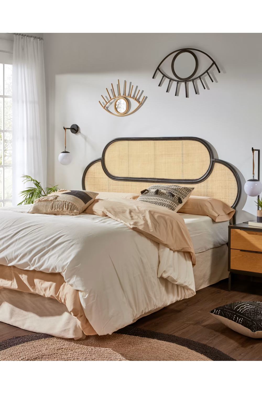 Black Weaved Rattan Queen Headboard 67" | Oroa.com
