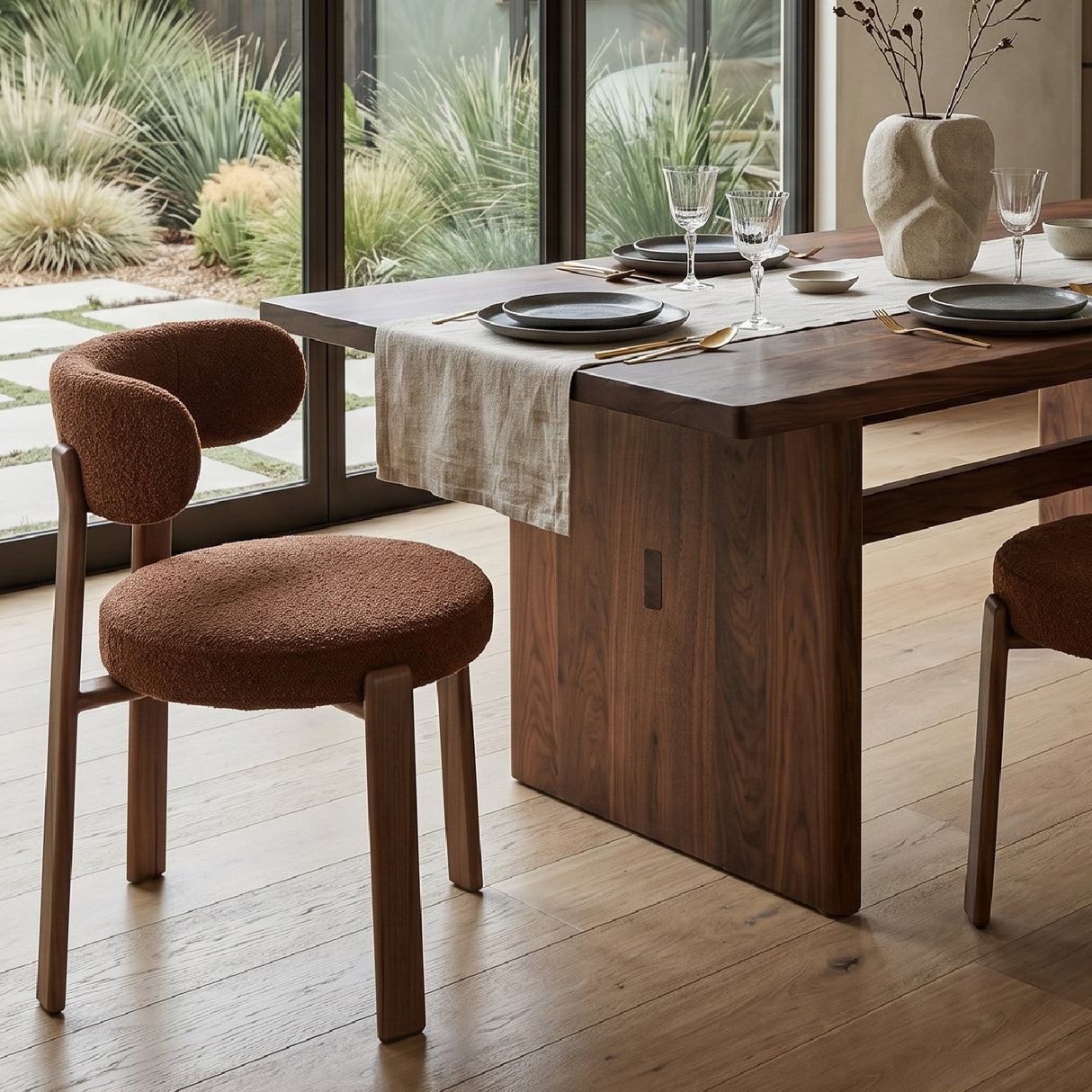 Modern European furniture - Brown Fabric Rounded Dining Chairs (2) - www.oroa.com | Oroa.com