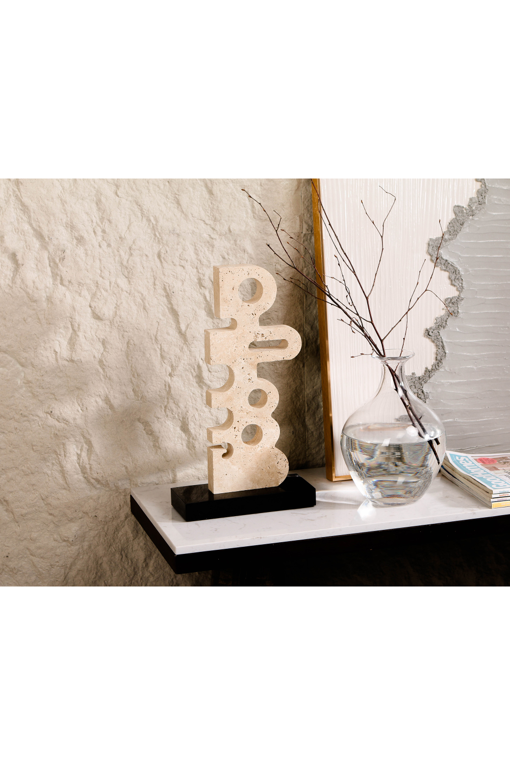 Beige Travertine Modern Sculpture | Liang & Eimil Sculpted Serenity | Oroa.com