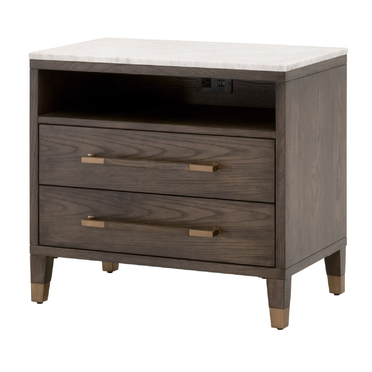 Marble Top Oak 2-Drawer Nightstand | Oroa.com