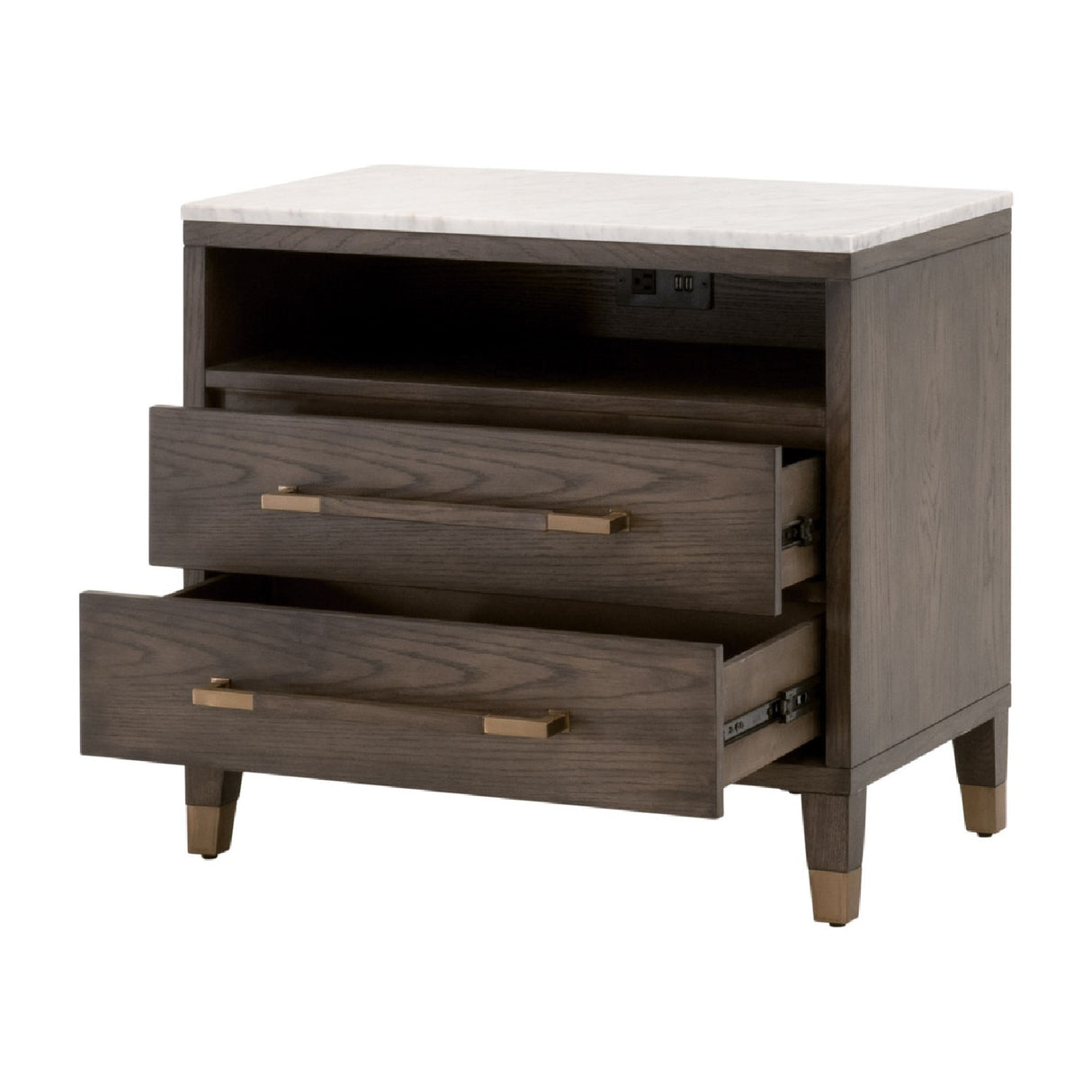 Marble Top Oak 2-Drawer Nightstand | Oroa.com