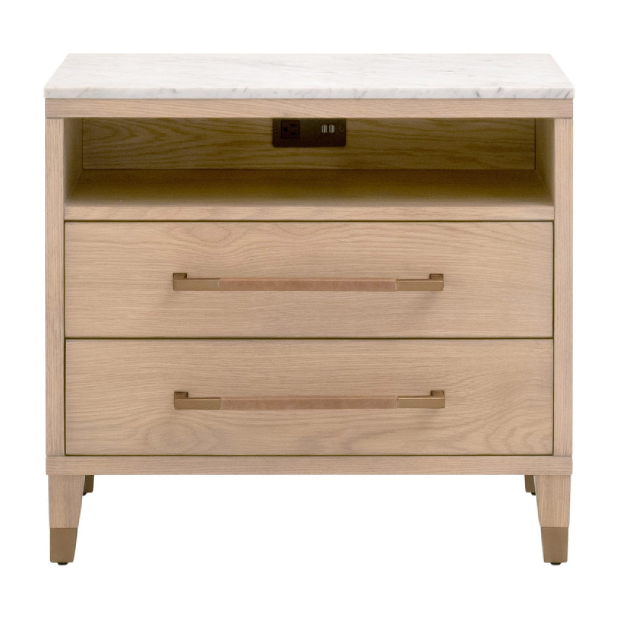 Marble Top Oak 2-Drawer Nightstand | Oroa.com