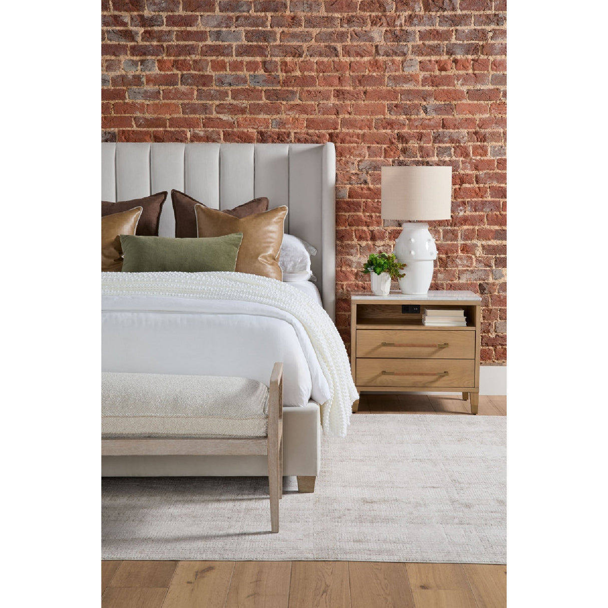 Marble Top Oak 2-Drawer Nightstand | Oroa.com