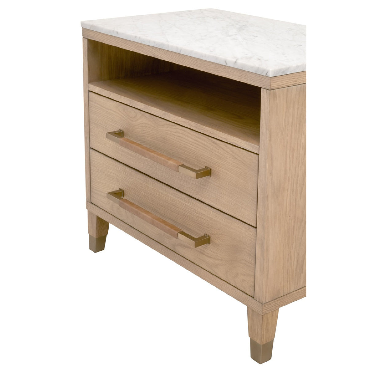 Marble Top Oak 2-Drawer Nightstand | Oroa.com