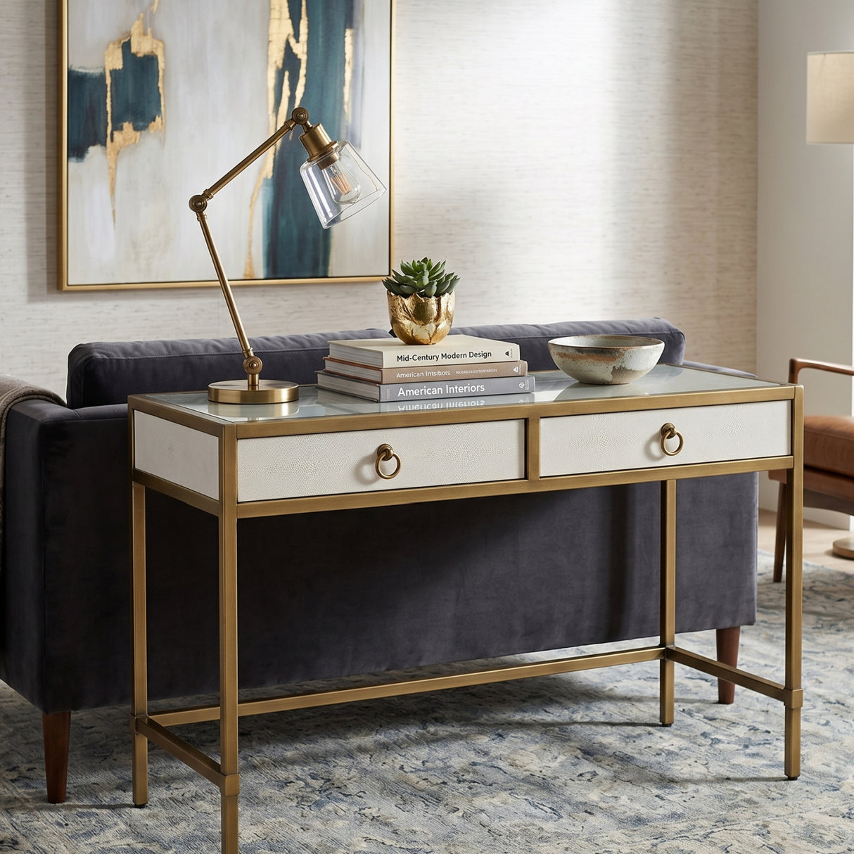 White Shagreen 2-Drawer Desk | Oroa.com