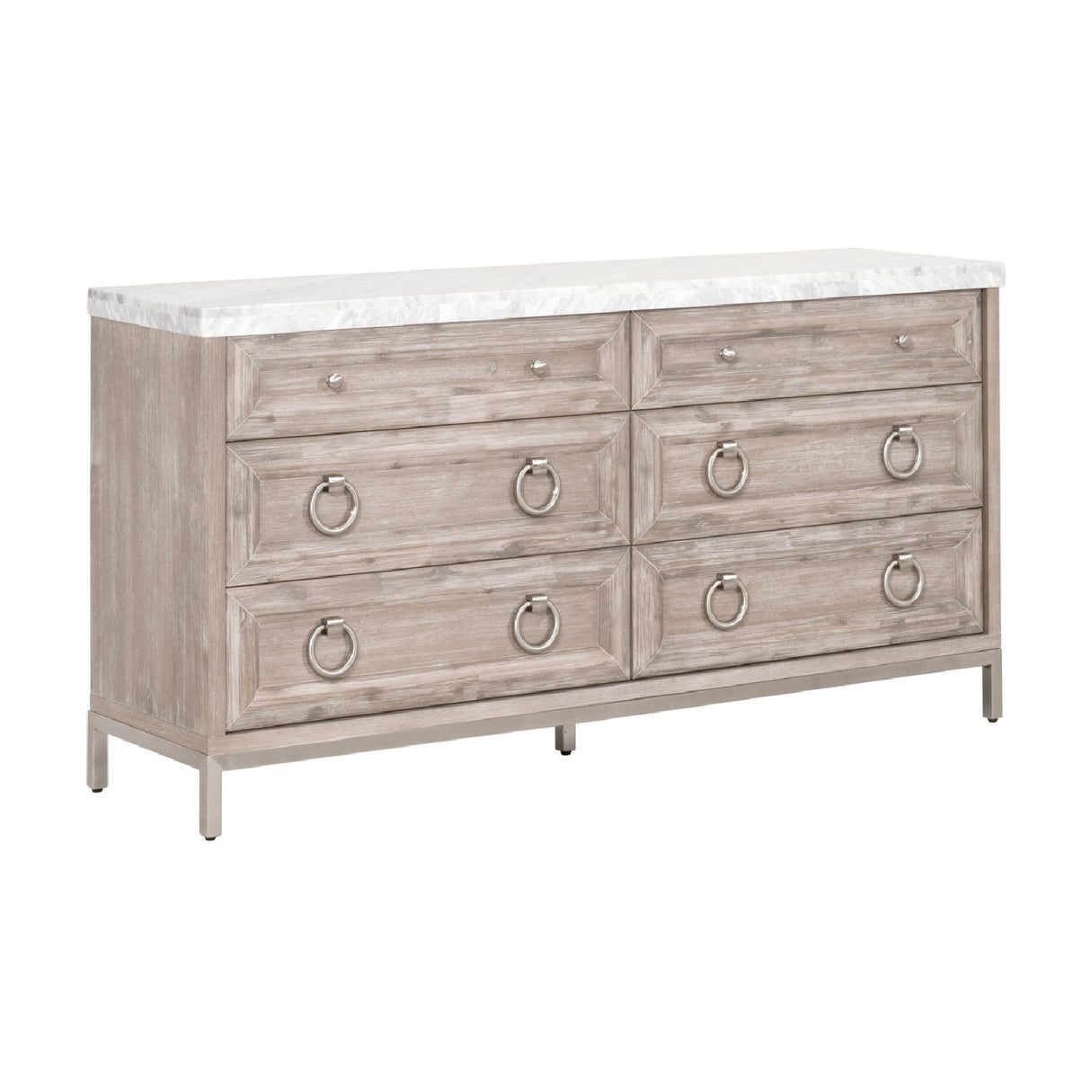 Marble Topped Acacia 6-Drawer Dresser | Oroa.com