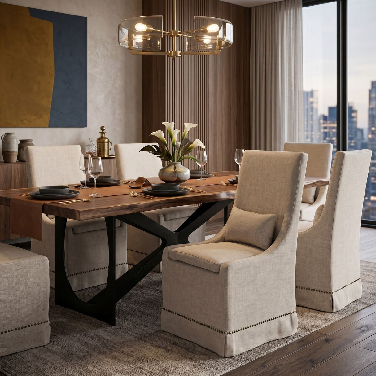 Cream Linen Skirted Dining Chairs (2) | Oroa.com