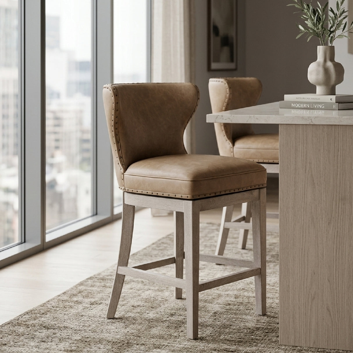 Modern European furniture - Nail Tacked Swivel Counter Stool - www.oroa.com | Oroa.com