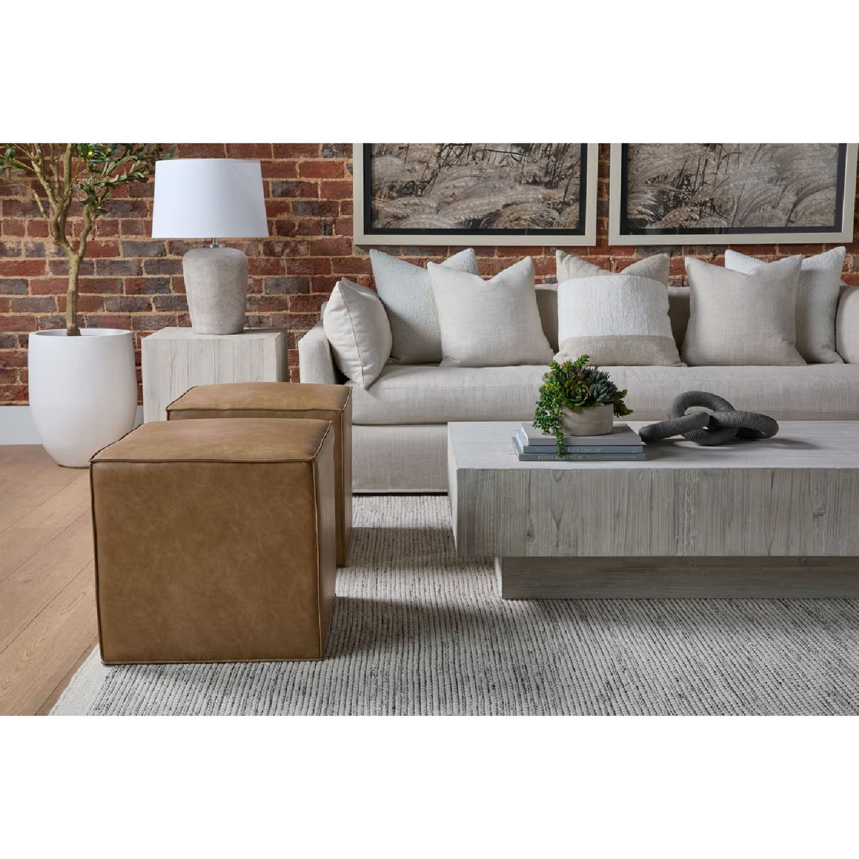 Brown Vegan Leather Cube Ottoman | Oroa.com