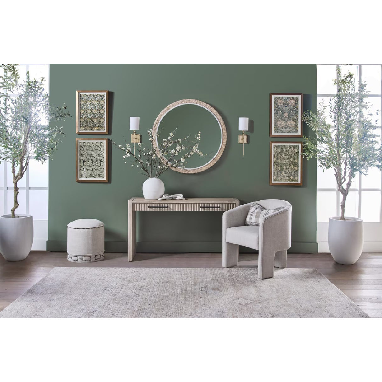 Cylindrical French Linen Ottoman | Oroa.com