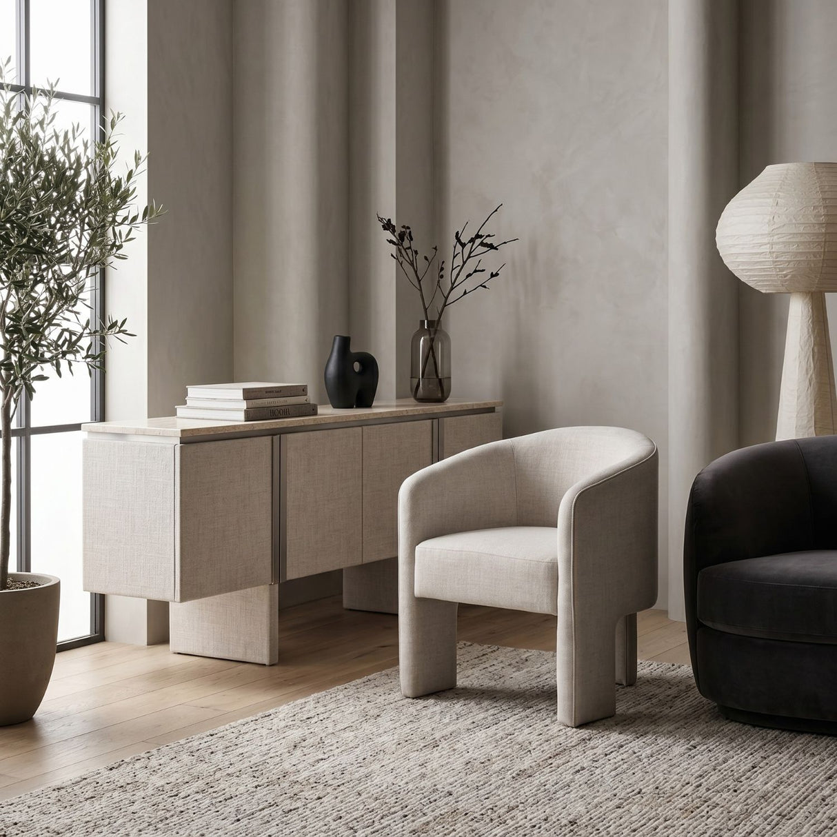 French Linen 3-Legged Accent Chair | Oroa.com
