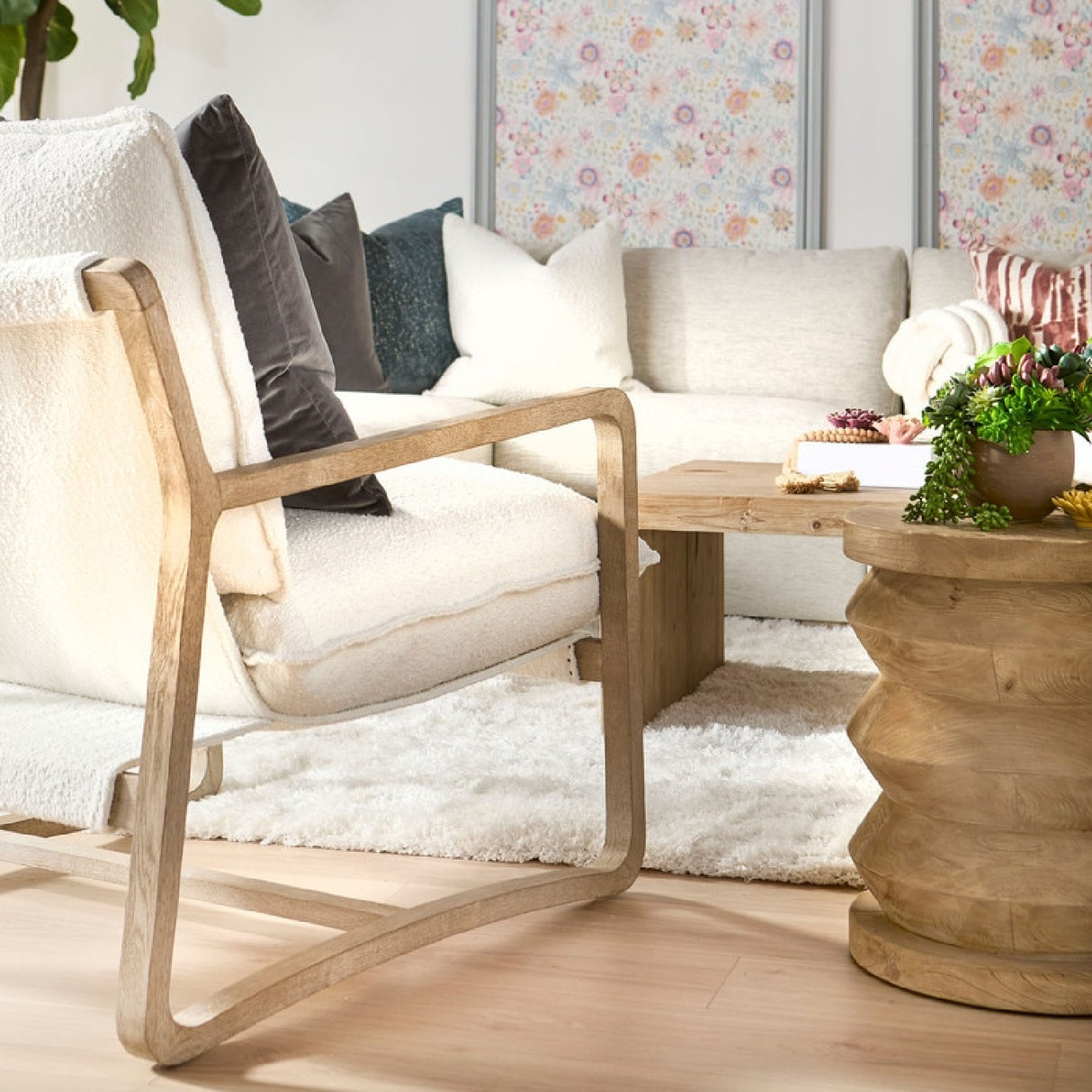 White Boucle Cushioned Club Chair | Oroa.com