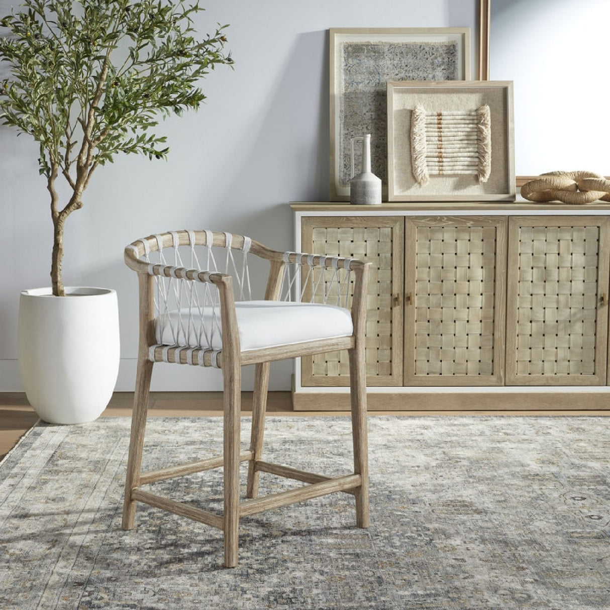 Hand-Wrapped White Rope Counter Stool | Oroa.com