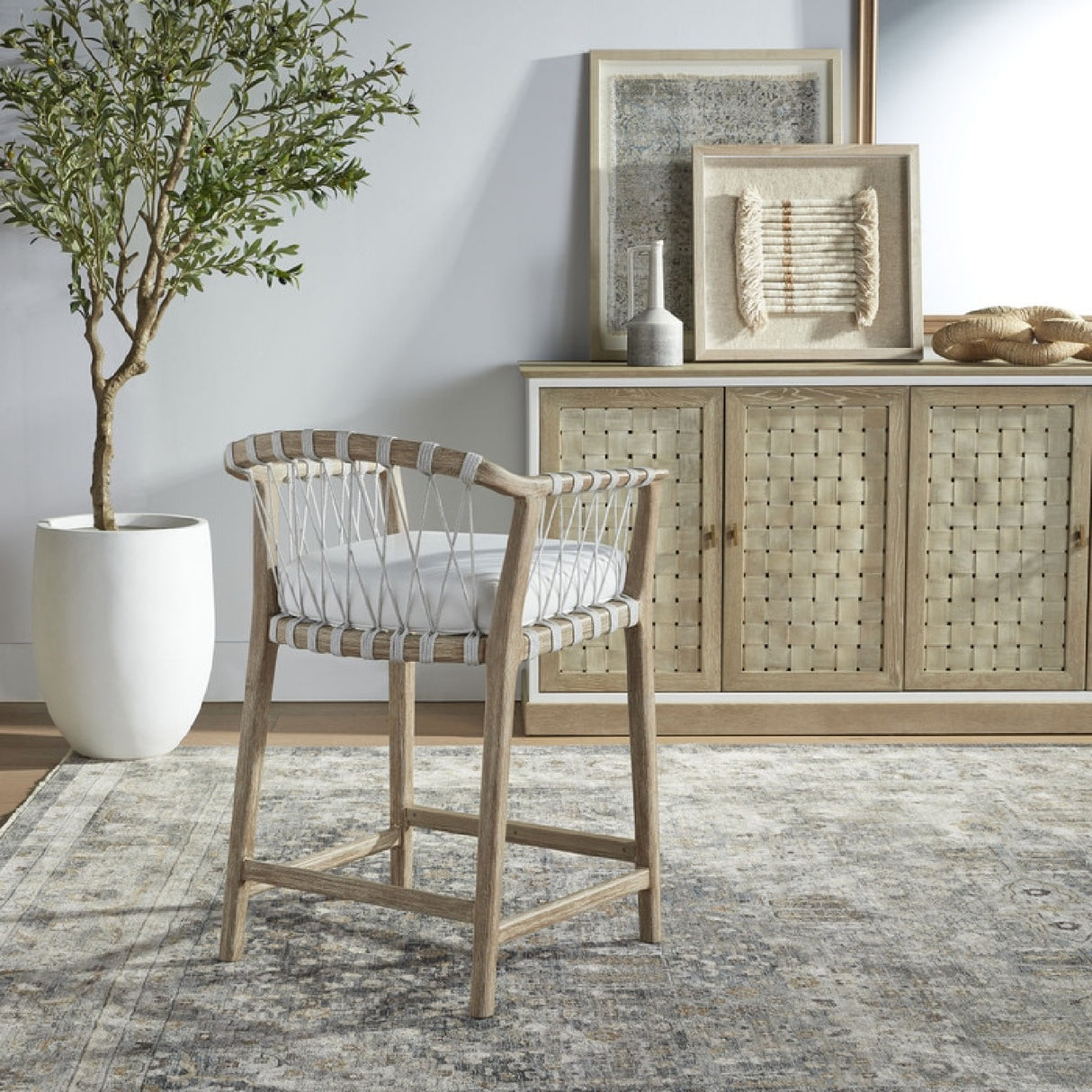 Hand-Wrapped White Rope Counter Stool | Oroa.com