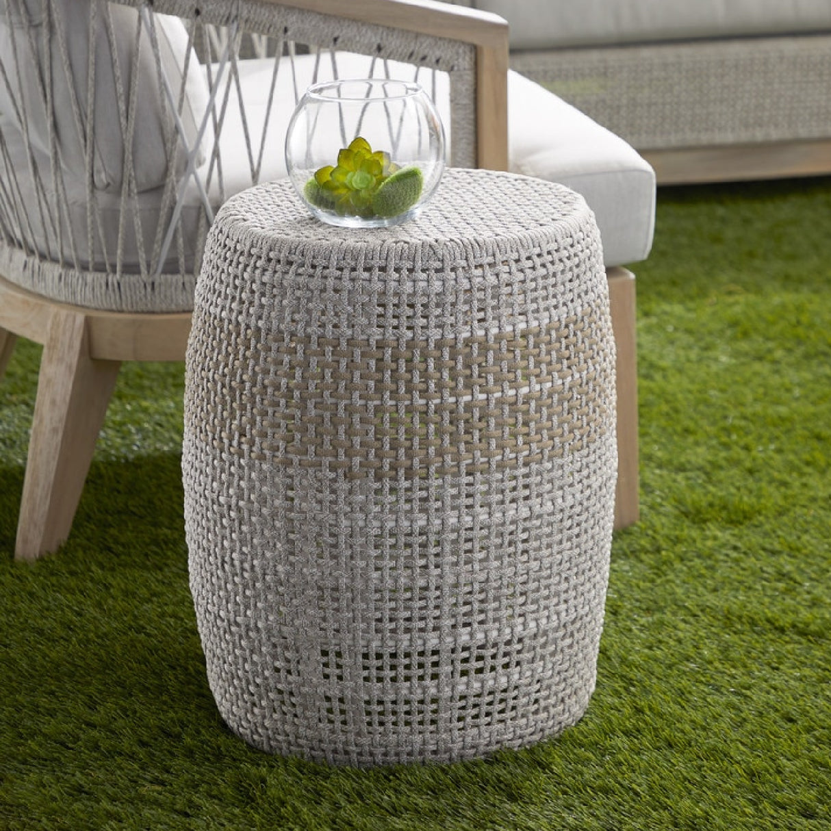 Taupe & White Rope Accent Table | Oroa.com