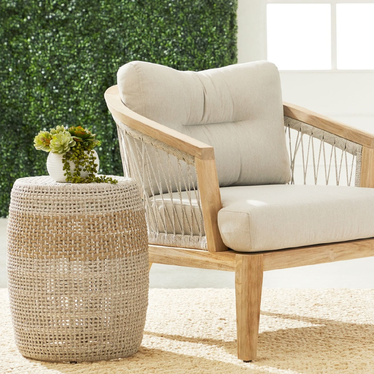 Taupe & White Rope Accent Table | Oroa.com