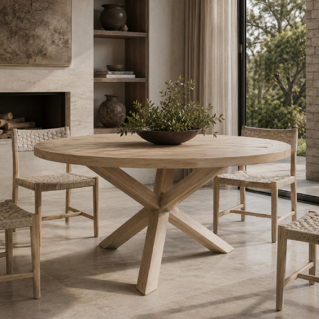 Round Teak Outdoor Dining Table | Oroa.com