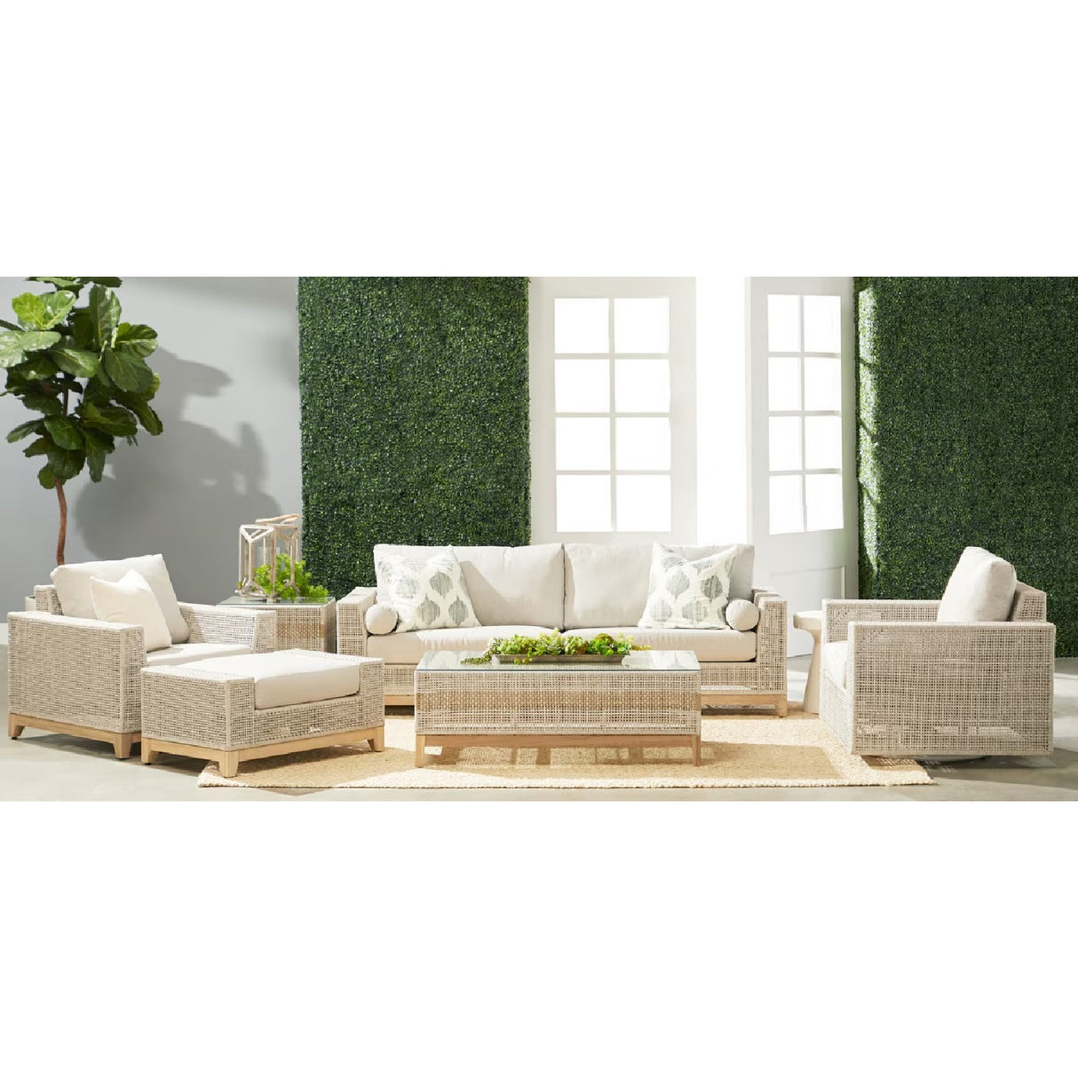 Beige Woven Rope Outdoor Ottoman | Oroa.com