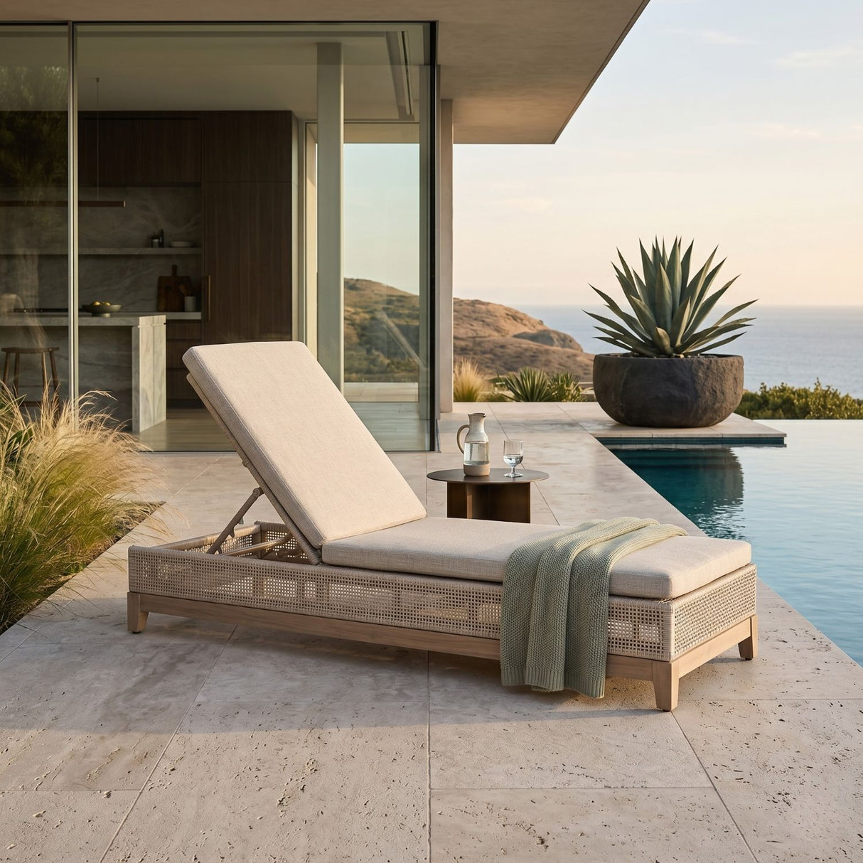 Beige Woven Rope Outdoor Chaise Lounge | Oroa.com