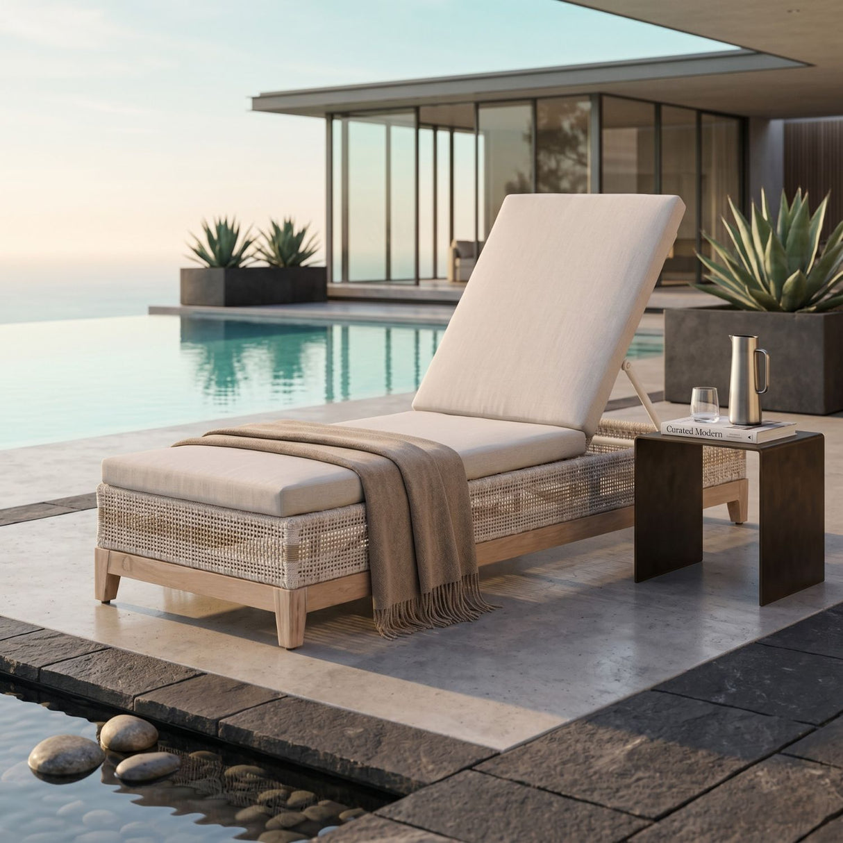 Taupe Stripes Outdoor Chaise Lounge | Oroa.com