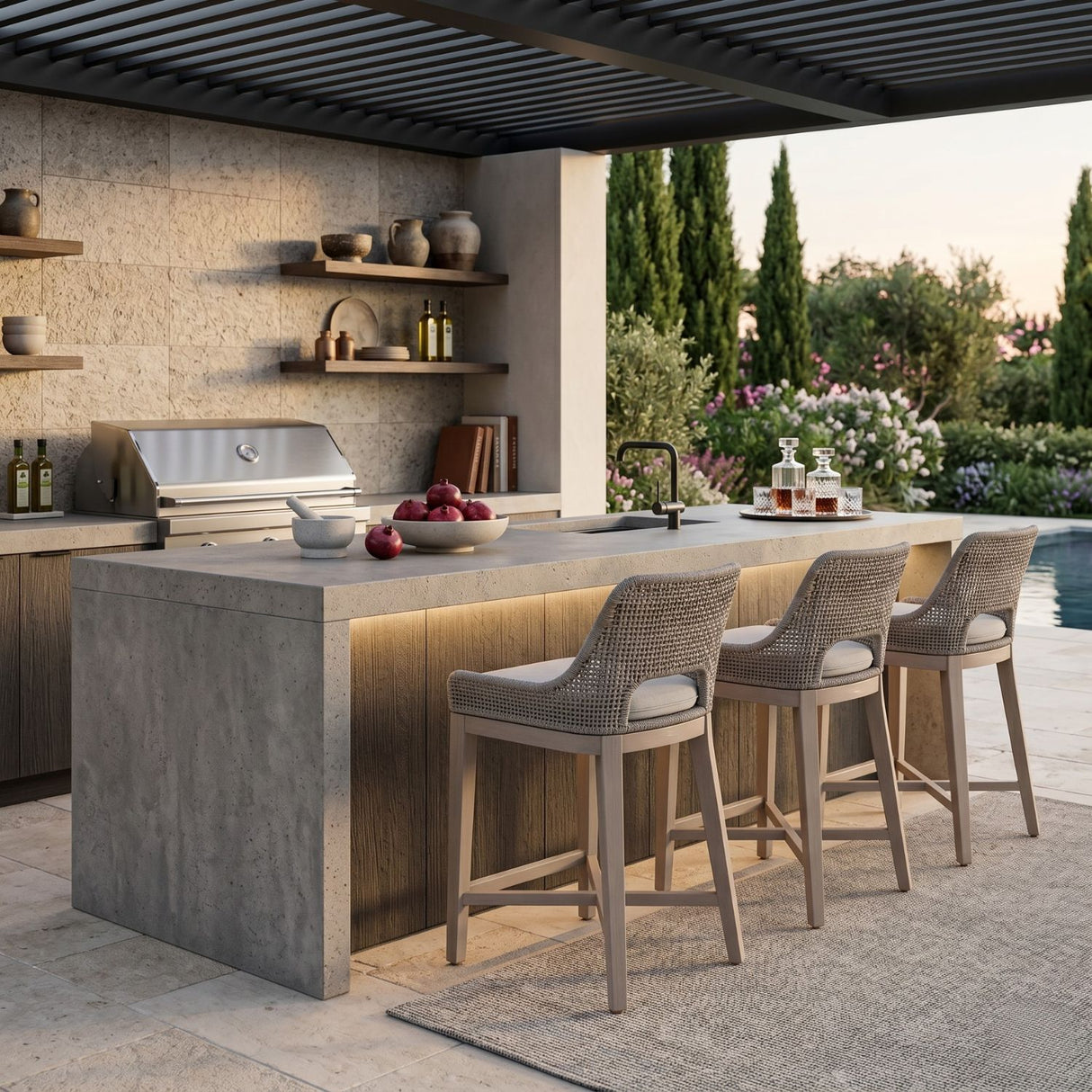 Taupe Stripes Outdoor Counter Stool | Oroa.com