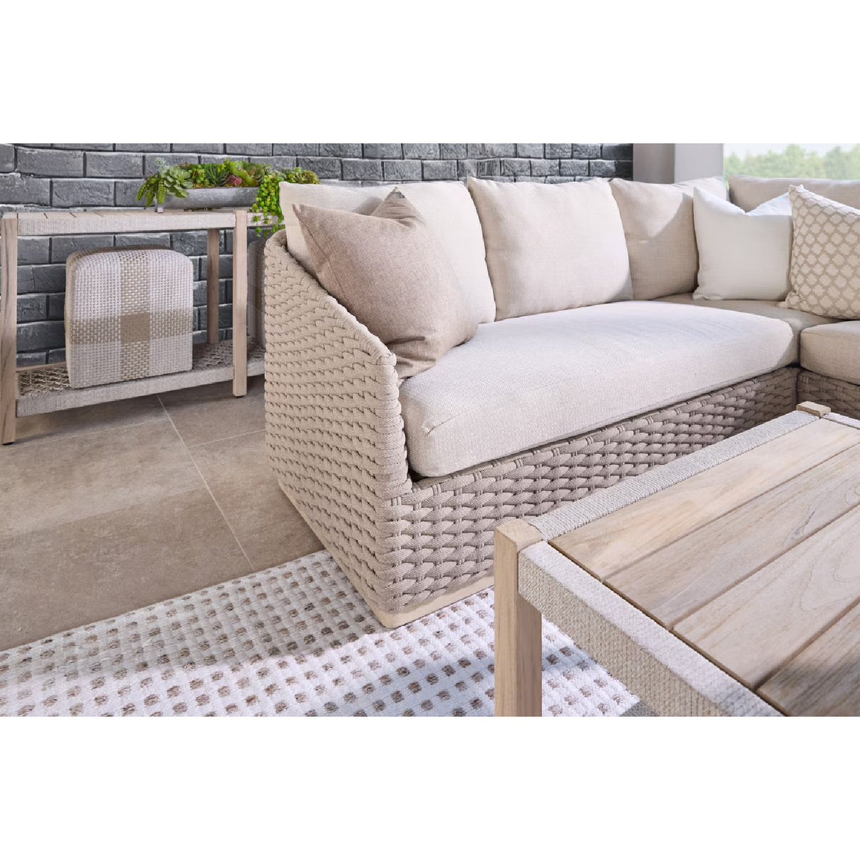 Modern European furniture - Woven Flat Rope Indoor/Outdoor Ottoman - www.oroa.com | Oroa.com