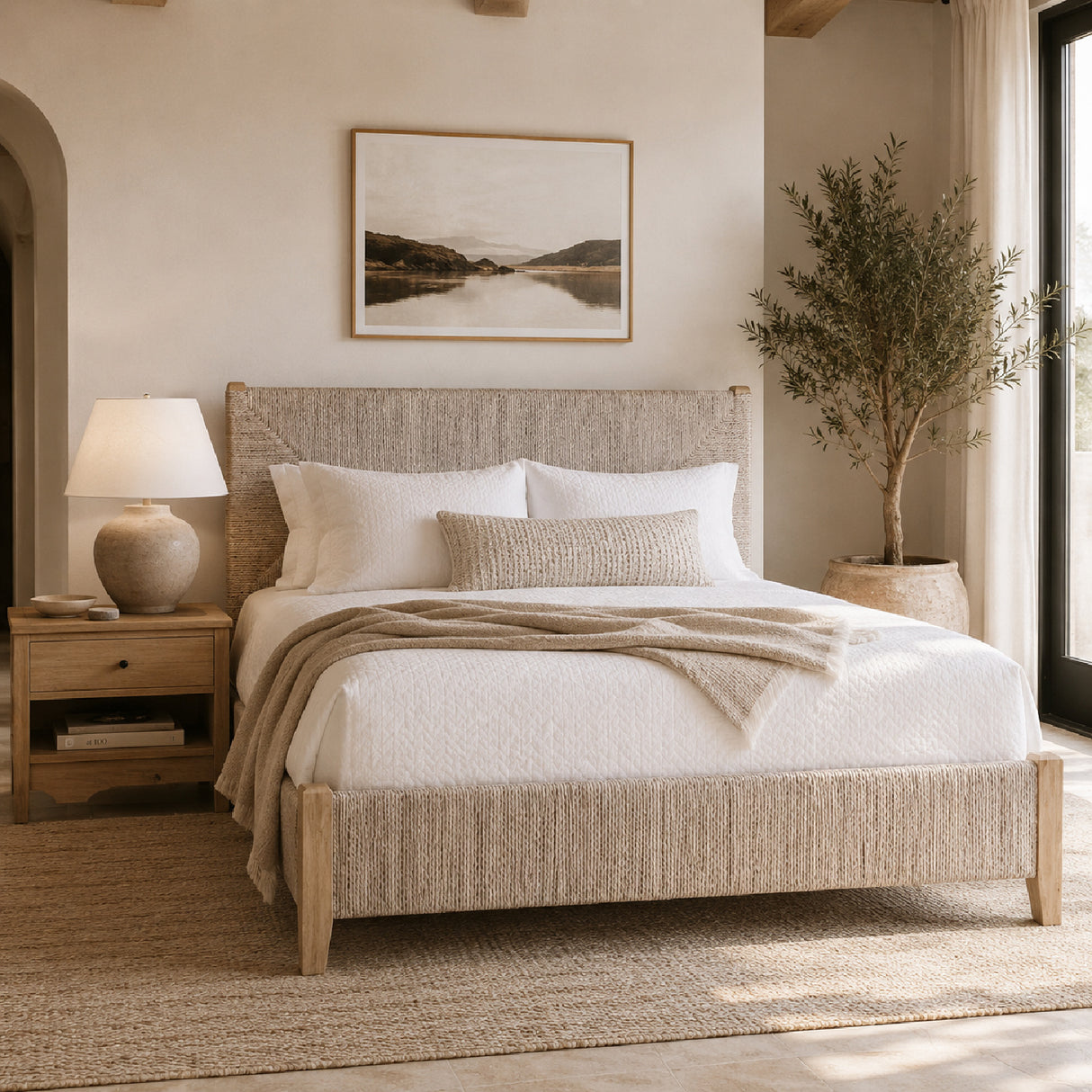 Whitewashed Abaca Rope Bed | Oroa.com