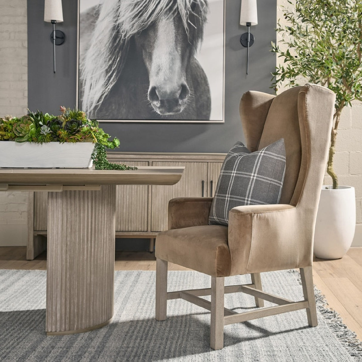 Brown Velvet High-Back Accent Chair | Oroa.com