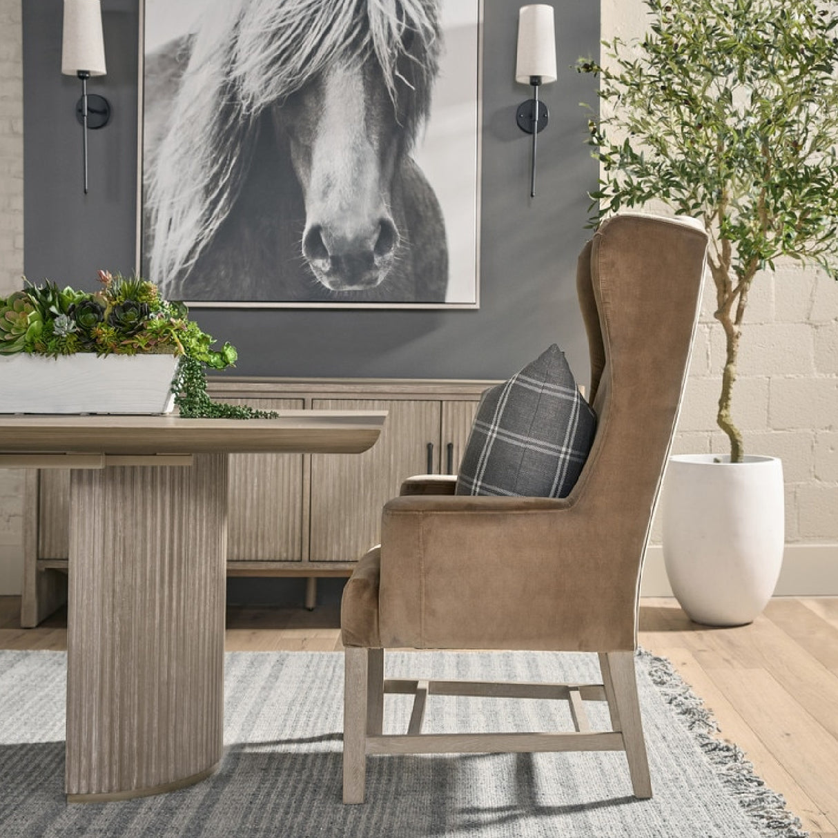 Brown Velvet High-Back Accent Chair | Oroa.com