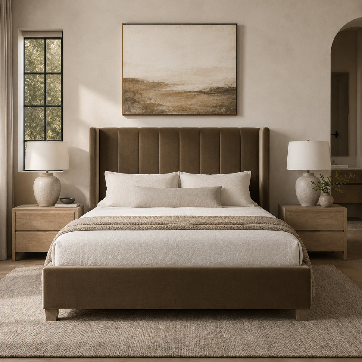 Modern European furniture - Velvet Channeled Queen Bed - www.oroa.com | Oroa.com