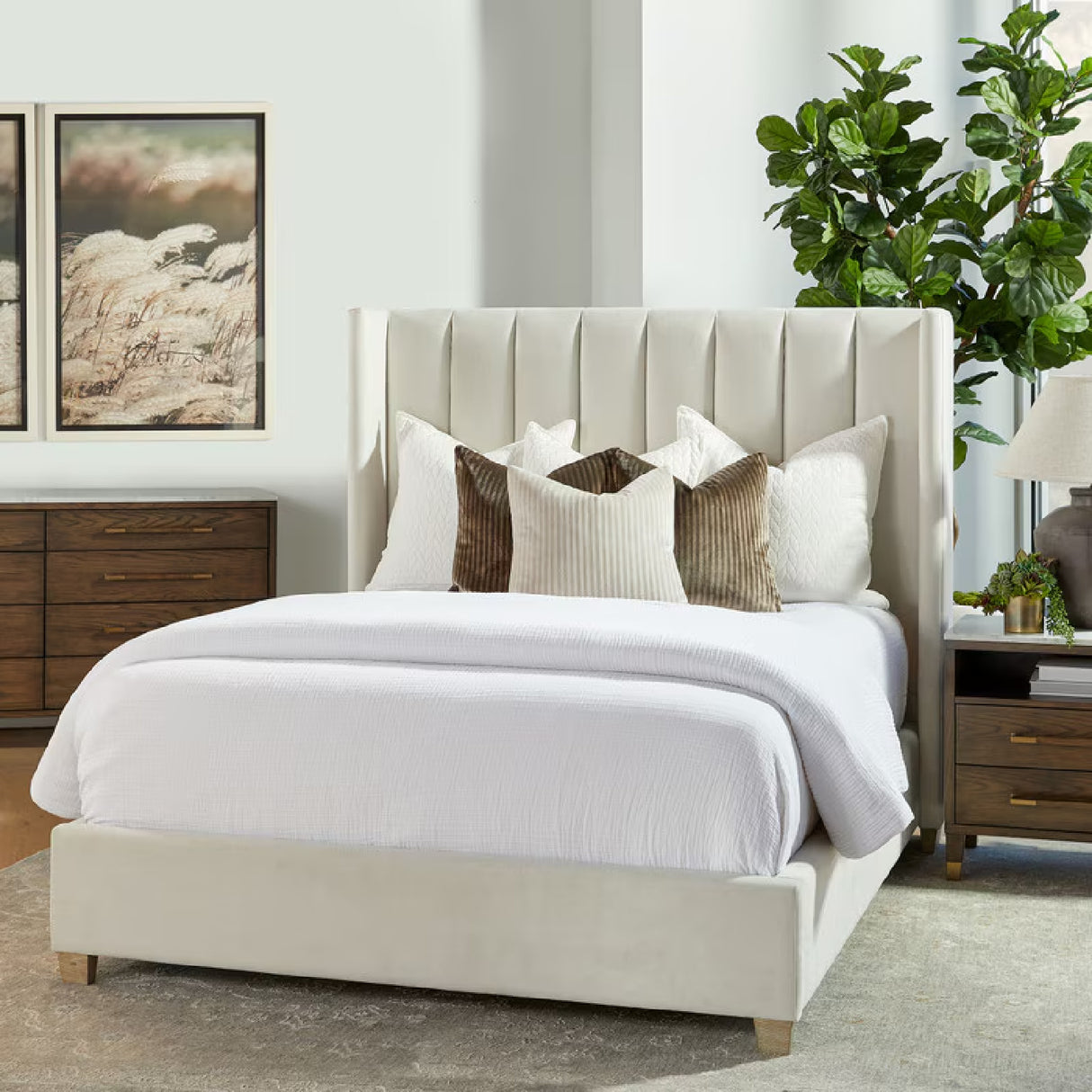 Modern European furniture - Velvet Channeled Queen Bed - www.oroa.com | Oroa.com