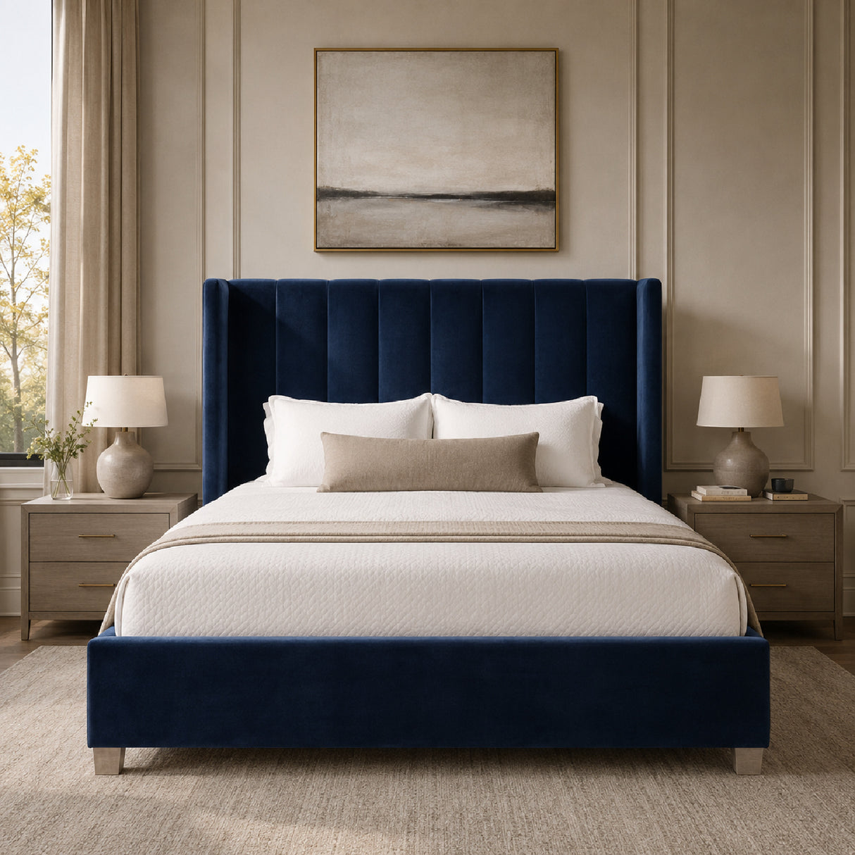 Modern European furniture - Velvet Channeled Queen Bed - www.oroa.com | Oroa.com