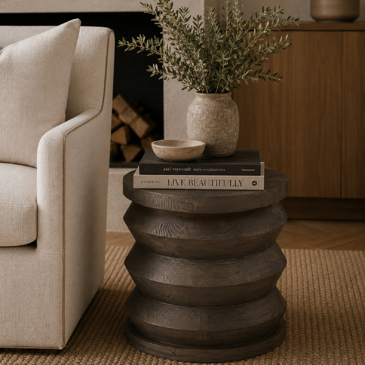 Pine Wood Cylindrical Accent Table | Oroa.com