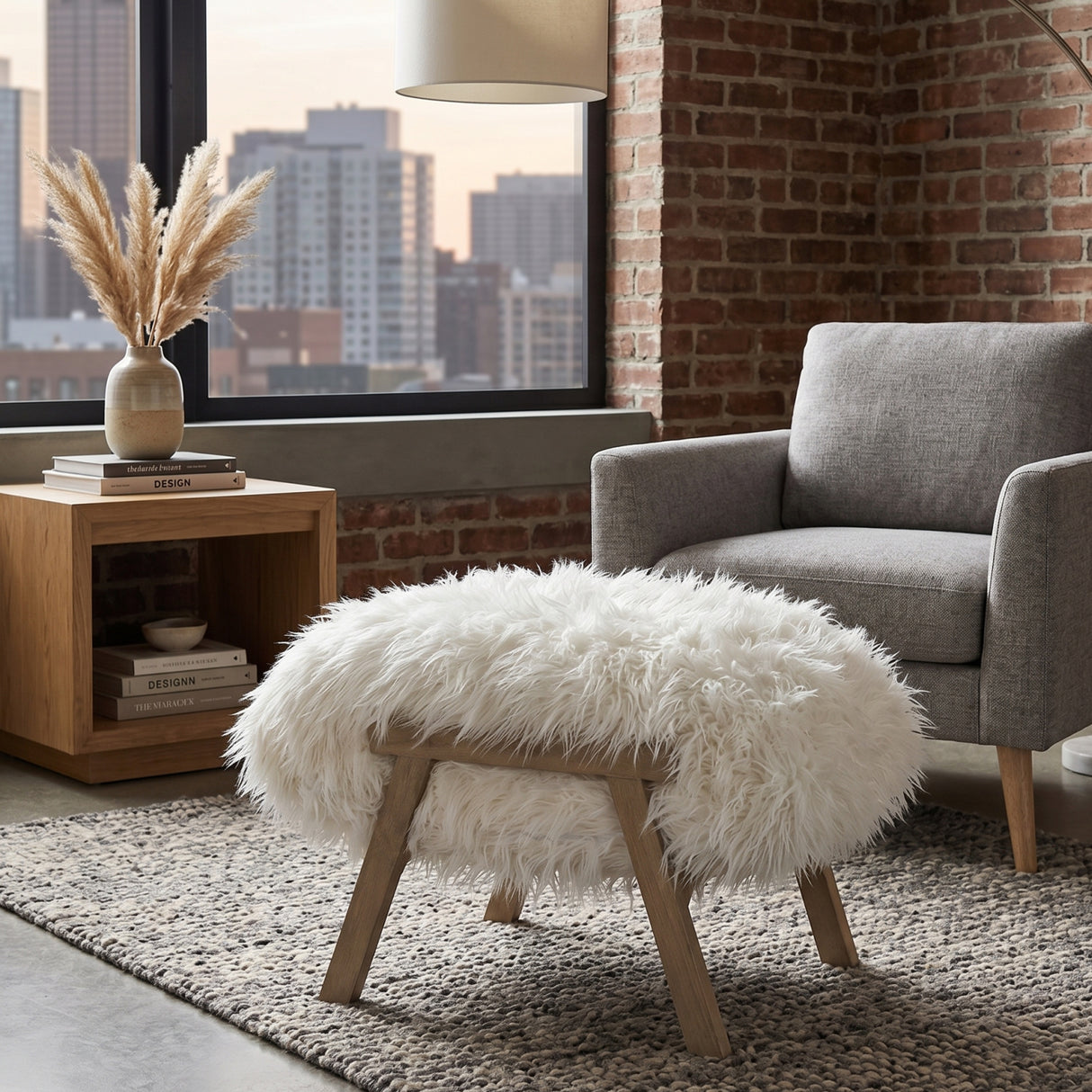 White Fur Ottoman | Oroa.com