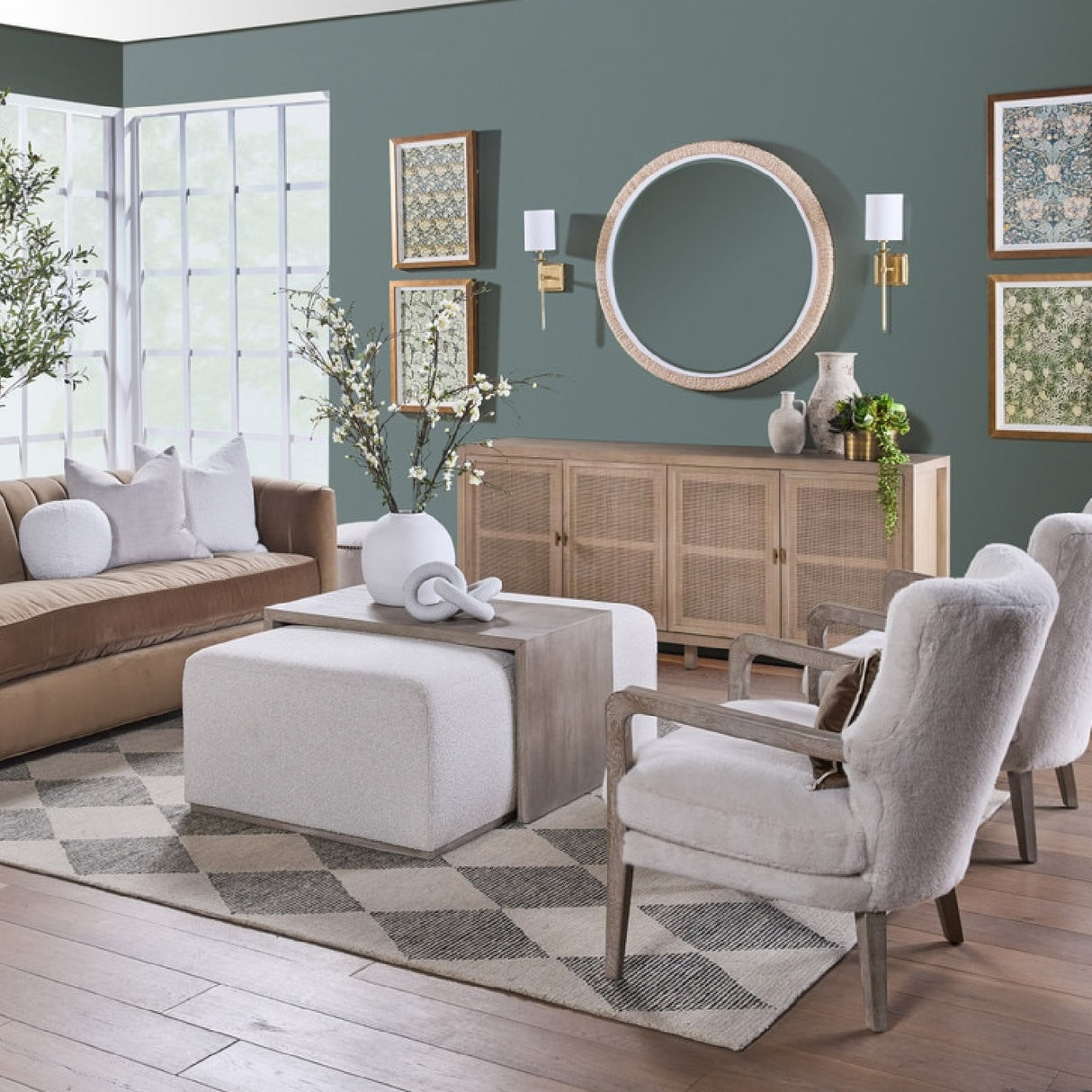 4-Door Gray Cane Media Sideboard | Oroa.com