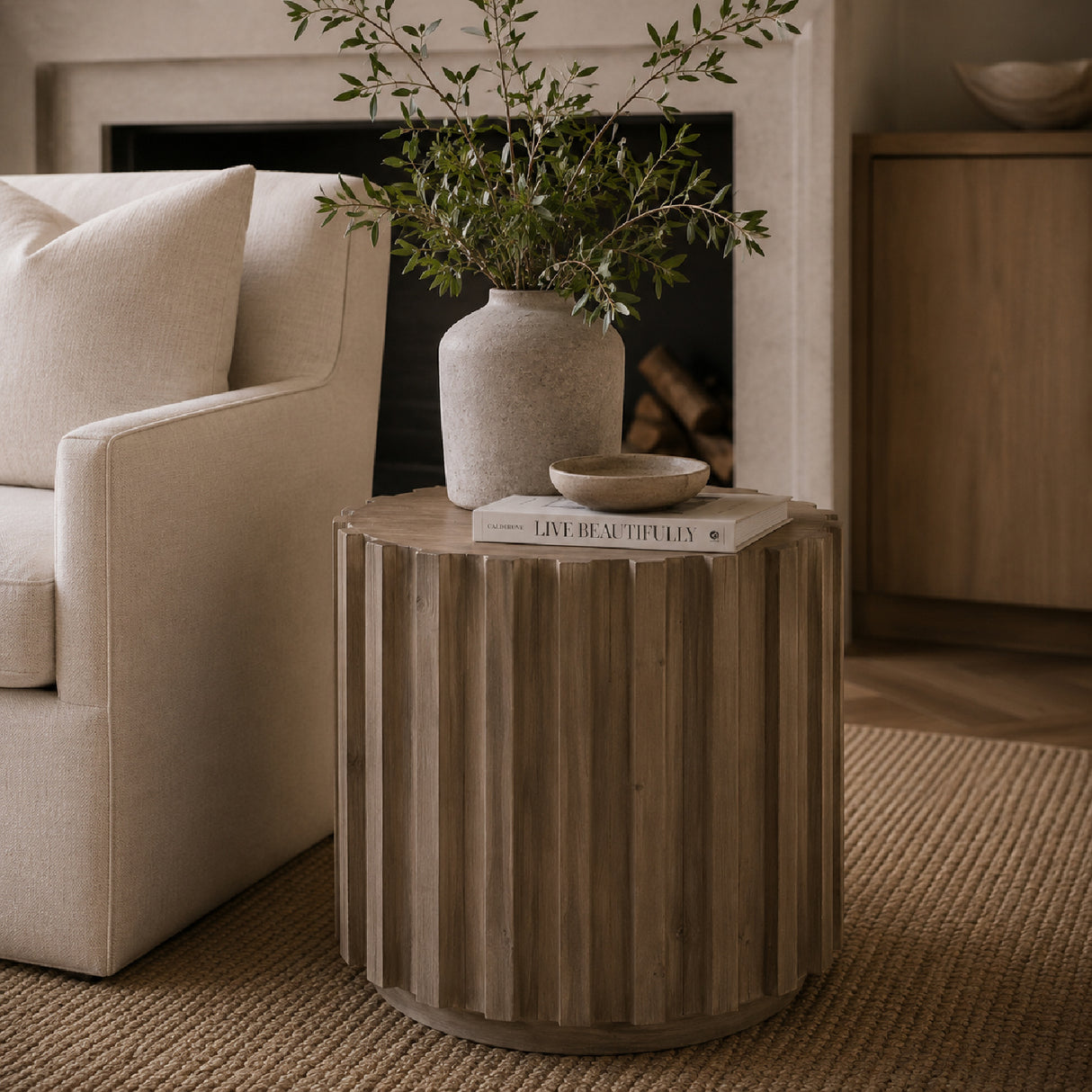 Fluted Pine End Table | Oroa.com
